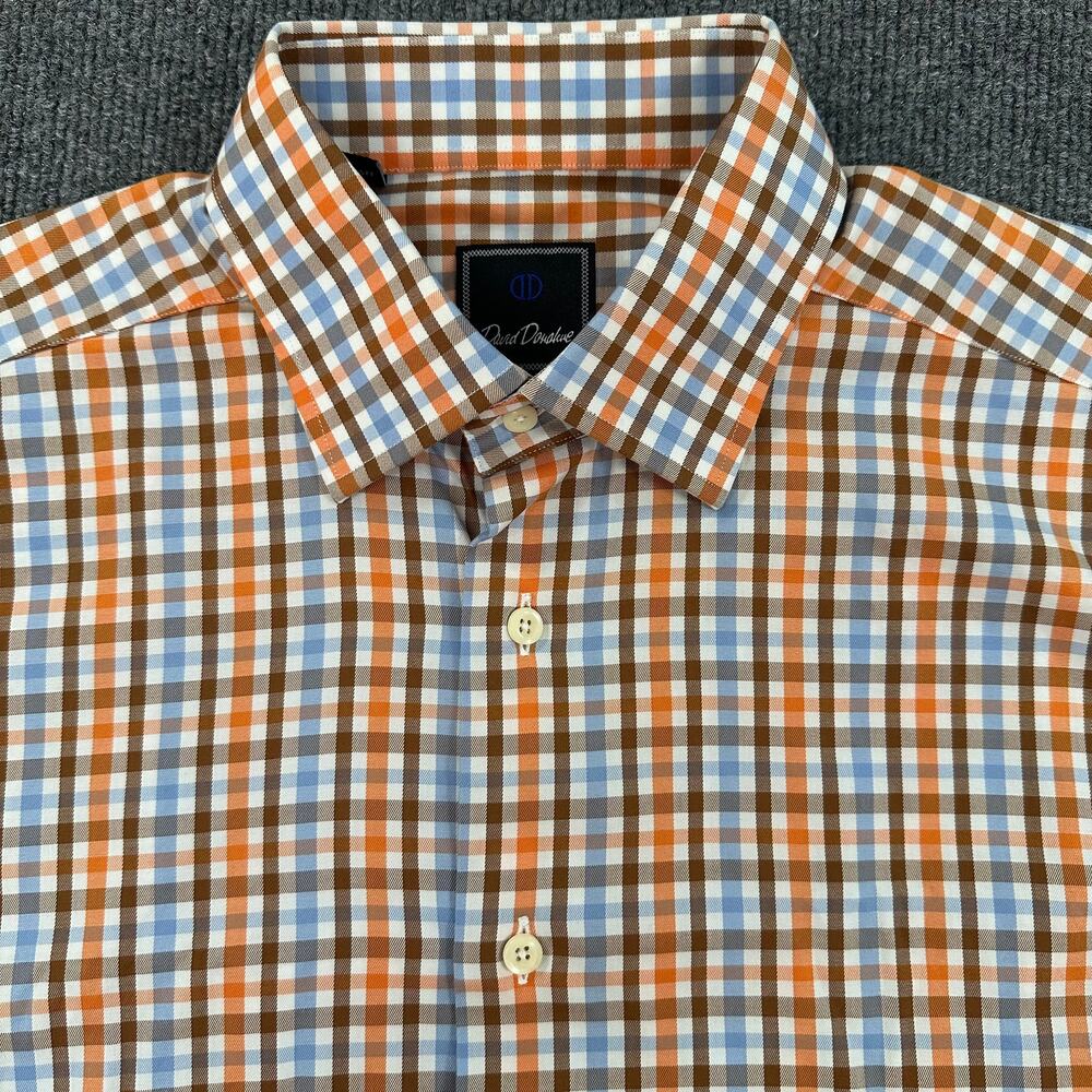 David Donahue Men's Oxford Dress Shirt Tri-Color Gingham Check Classic 16 32/33